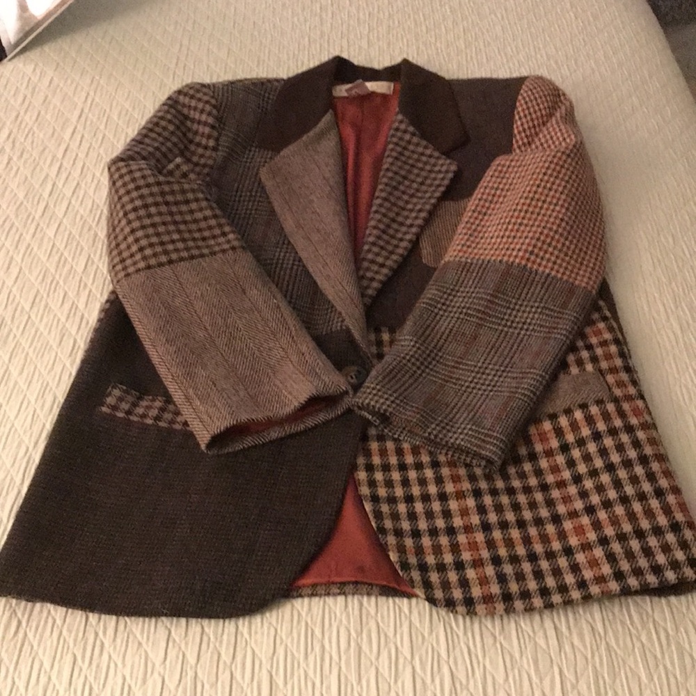 The Limited Vintage Patchwork Tweed Houndstooth Plaid Blazer Size Medium M